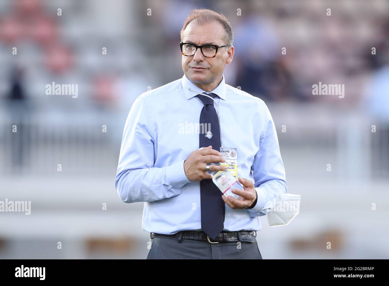 Alessandria, Italy, 9th June 2021. Simone Giacchetta UC Albinoleffe Director of Sport looks on during the warm up prior to the Serie C match at Stadio Giuseppe Moccagatta - Alessandria, Torino. Picture credit should read: Jonathan Moscrop / Sportimage Credit: Sportimage/Alamy Live News Stock Photo