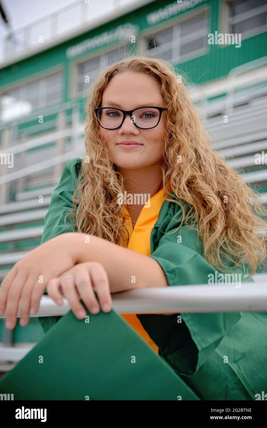 Beautiful young high school graduate with blonde hair Stock Photo