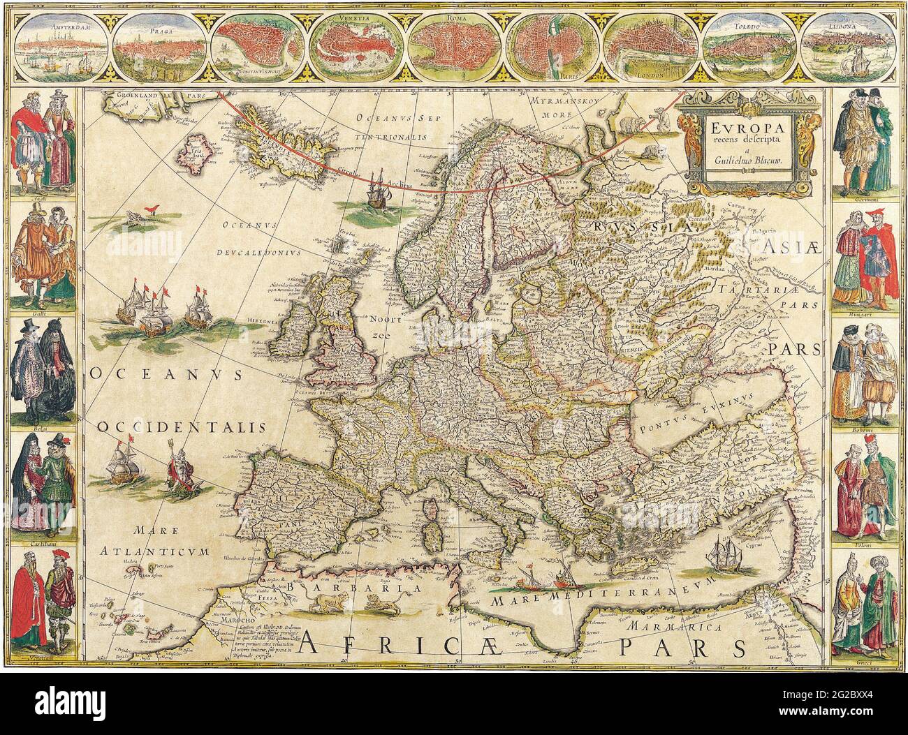 Old Europe Map, Vintage Europe Map, Retro Europe Map, Old Map of Europe, Antique Maps of the World Map of Europe Willem Blaeu c 1650 Stock Photo