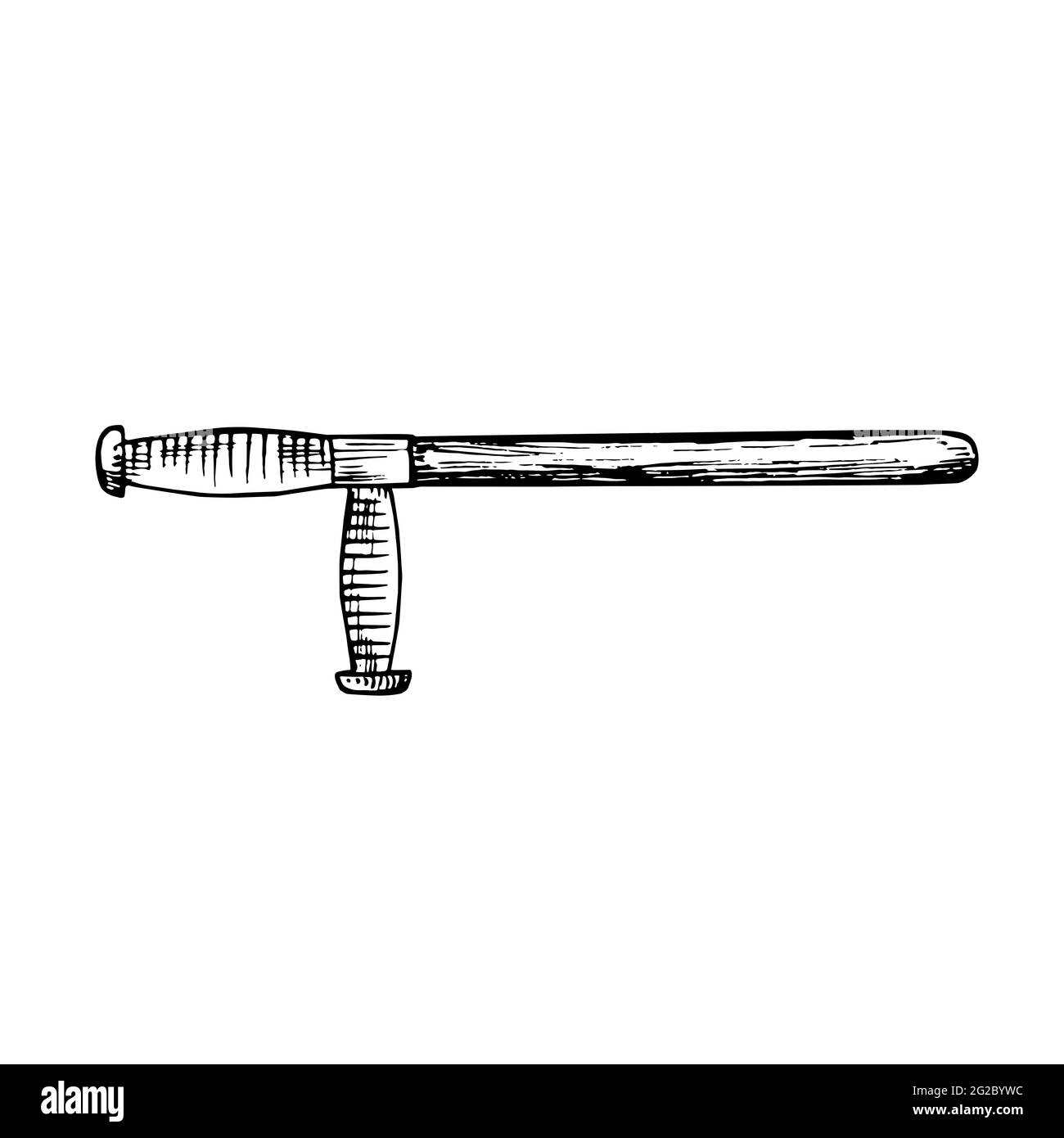 Police baton (truncheon or nightstick), gravure style ink drawing