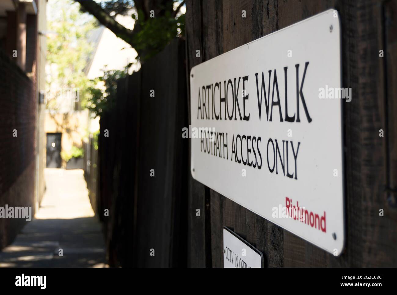 street name sign for artichoke walk, a pathway in richmond upon thames, surrey, england Stock Photo