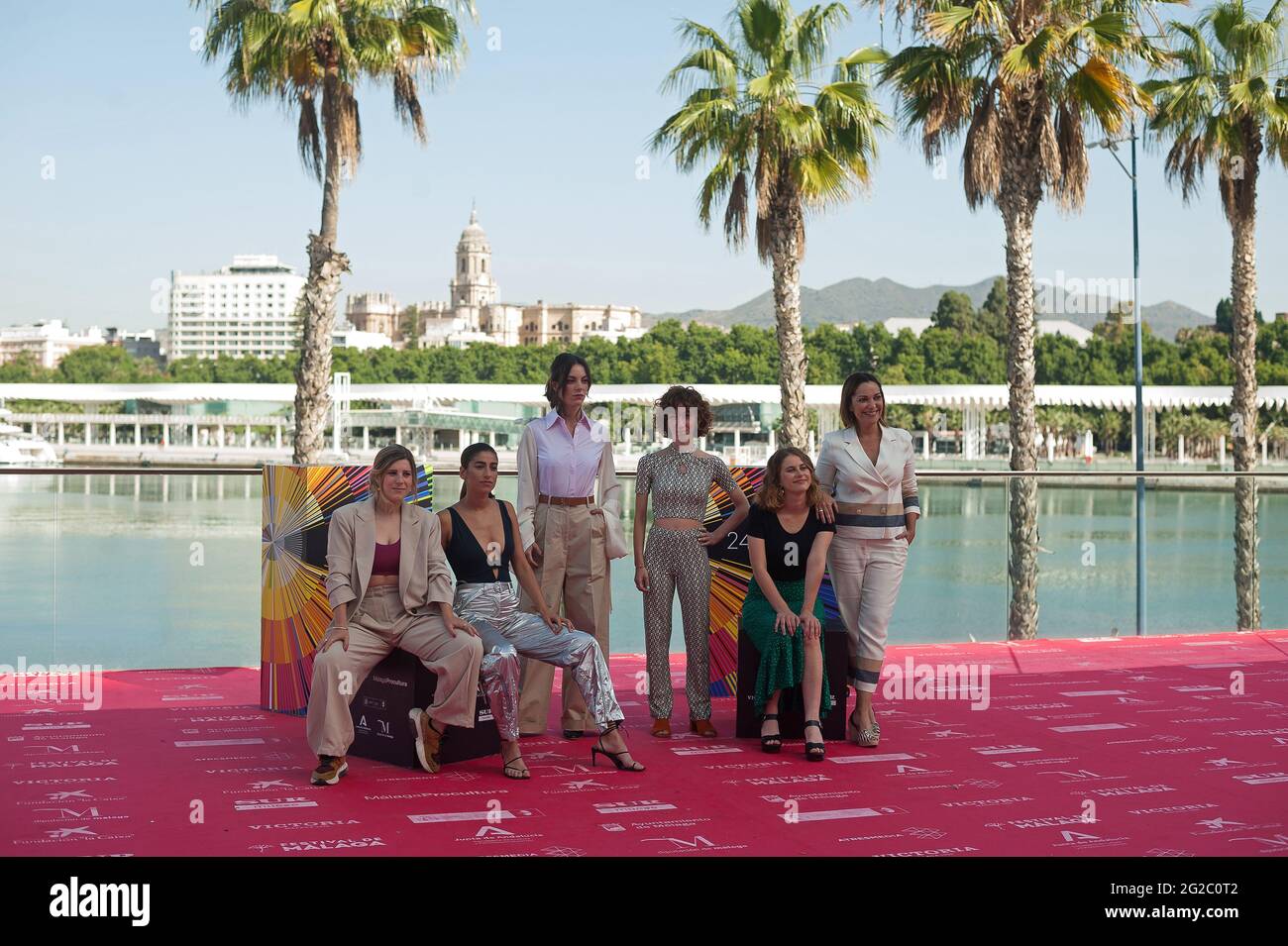 Malaga, Spain. 10th June, 2021. Cast members of the film “Chavalas” pose for photographers at the photocall of the same film.The new edition of the 24th Malaga Spanish Film Festival, great cinematographic event in Spain, presents the film's candidates to win the 'Biznaga de Oro' prize, upholding all standard operating procedures (SOPS)for conducting the event in a COVID-19 pandemic. The festival will be held from 3 to 13 June. (Photo by Jesus Merida/SOPA Images/Sipa USA) Credit: Sipa USA/Alamy Live News Stock Photo
