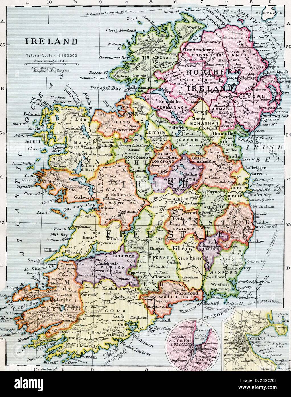 Ireland Map, Map of Ireland, Old Ireland Map, Ancient Ireland Map, Retro Ireland Map, Map of Retro Ireland Map, Map of Vintage Ireland Map, Ireland Stock Photo