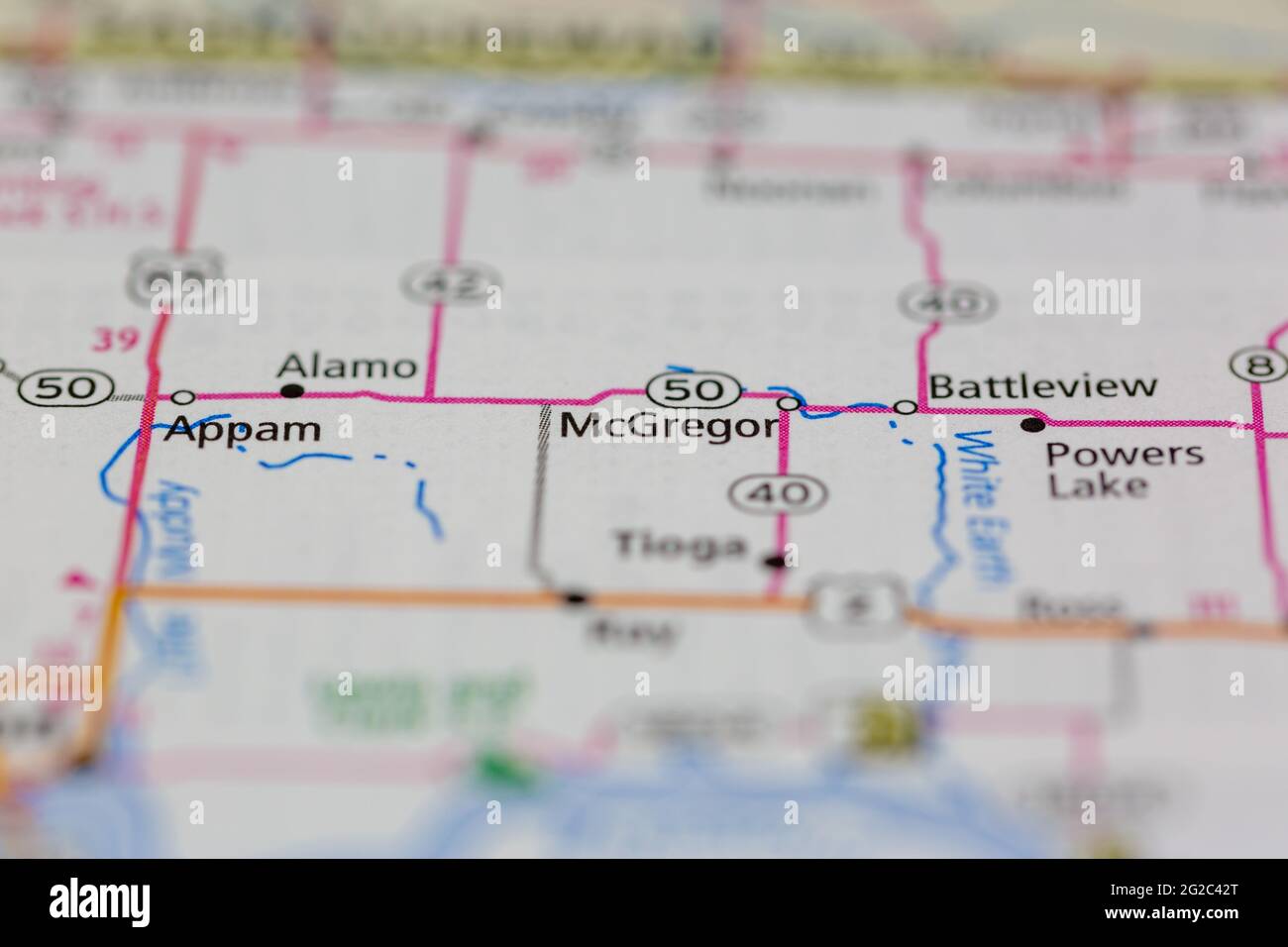 McGregor North Dakota USA shown of a Road map or Geography map Stock