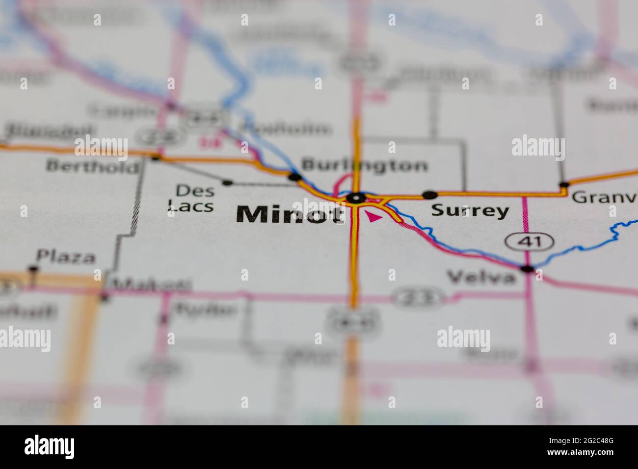 Minot North Dakota USA shown of a Road map or Geography map Stock Photo