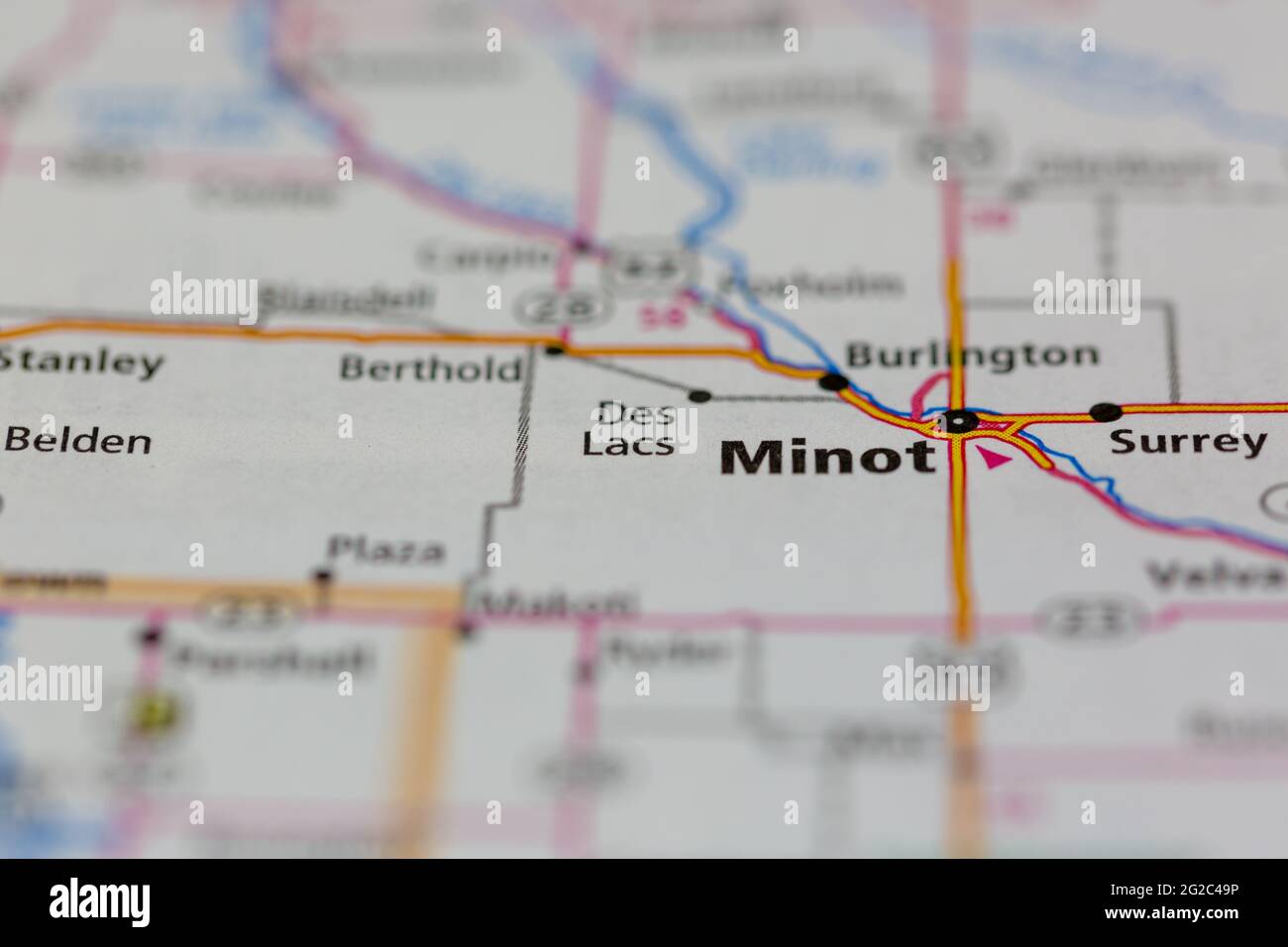 Des Lacs North Dakota USA shown of a Road map or Geography map Stock