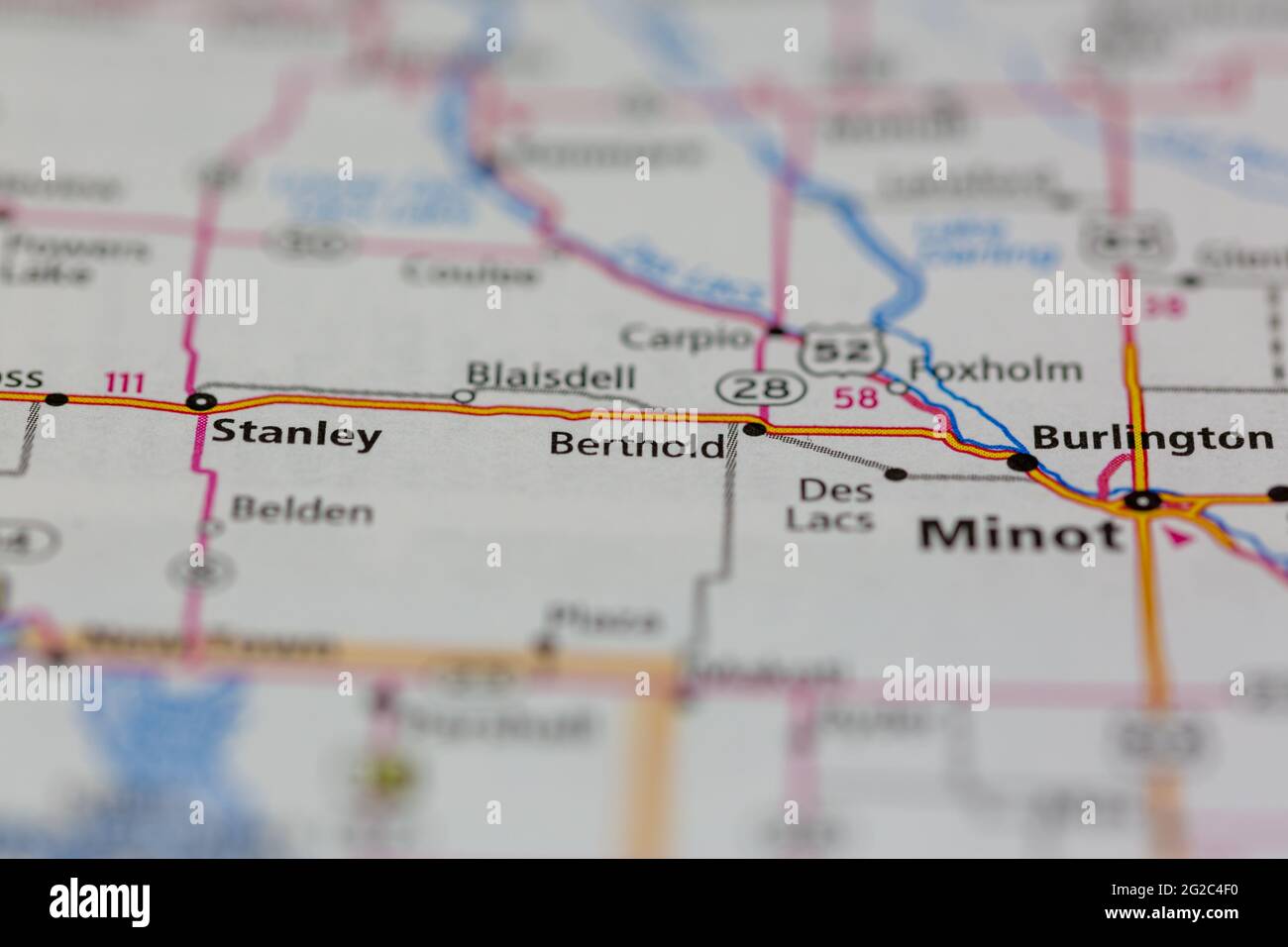 Berthold North Dakota USA shown of a Road map or Geography map Stock