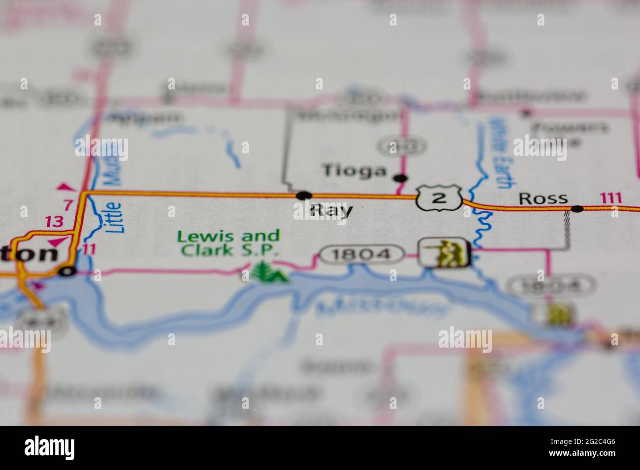 Ray North Dakota USA shown of a Road map or Geography map Stock Photo