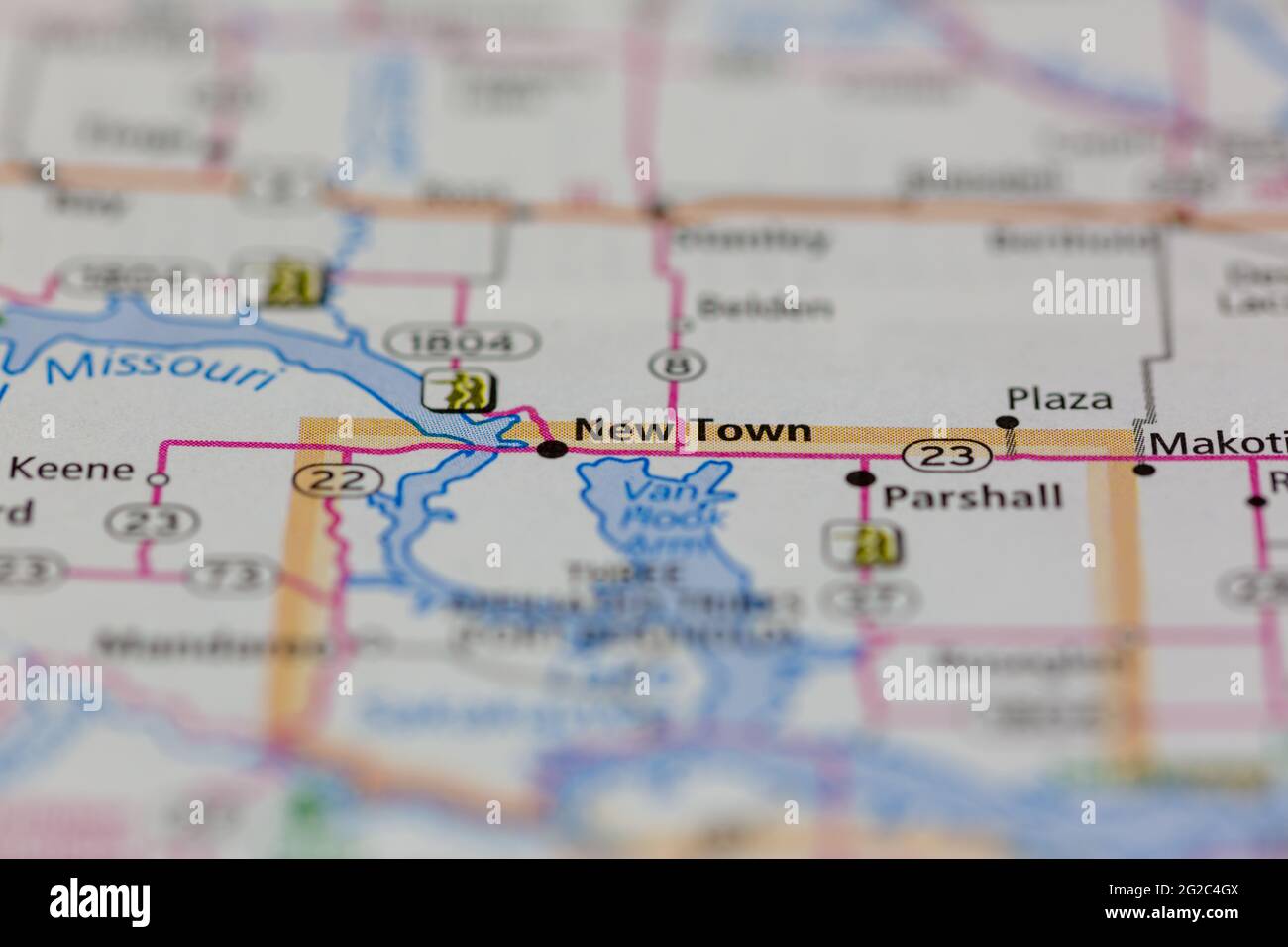 New Town North Dakota USA shown of a Road map or Geography map Stock