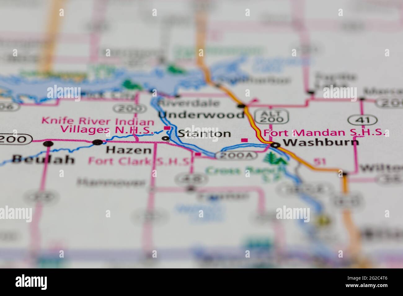 Stanton North Dakota USA shown of a Road map or Geography map Stock