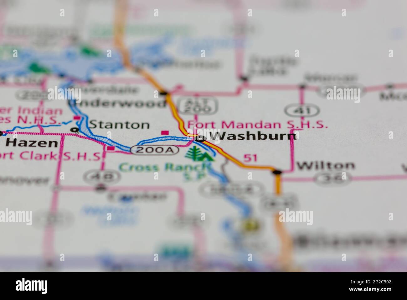 Washburn North Dakota USA shown of a Road map or Geography map Stock