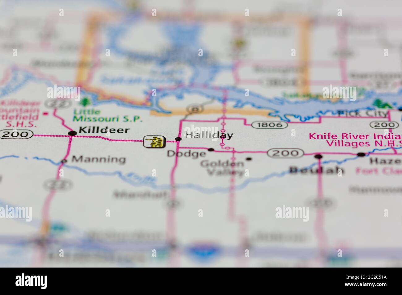 Halliday North Dakota USA shown of a Road map or Geography map Stock