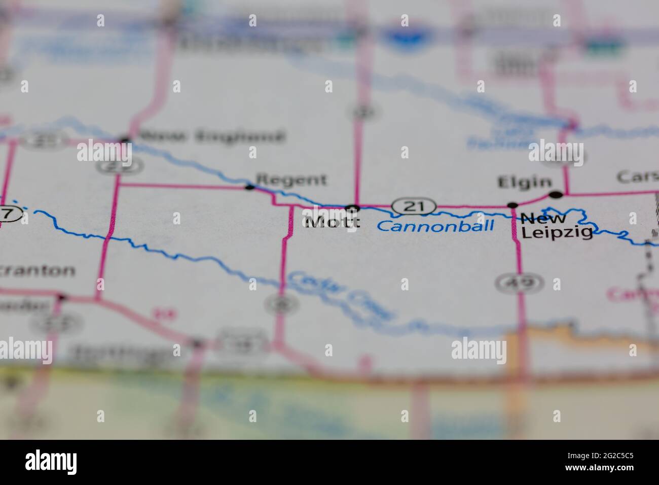 Mott North Dakota USA shown of a Road map or Geography map Stock Photo