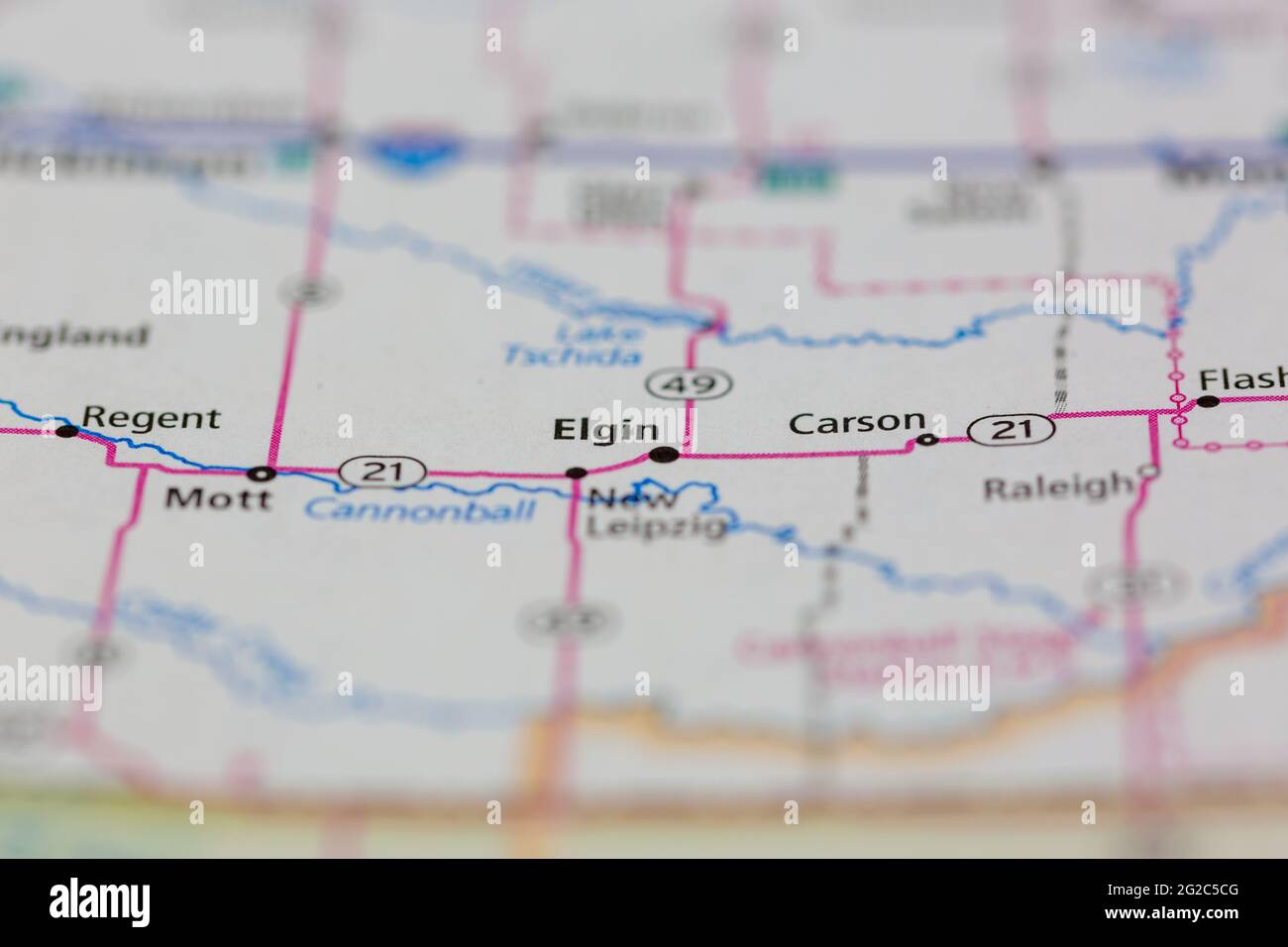 Elgin North Dakota USA shown of a Road map or Geography map Stock Photo