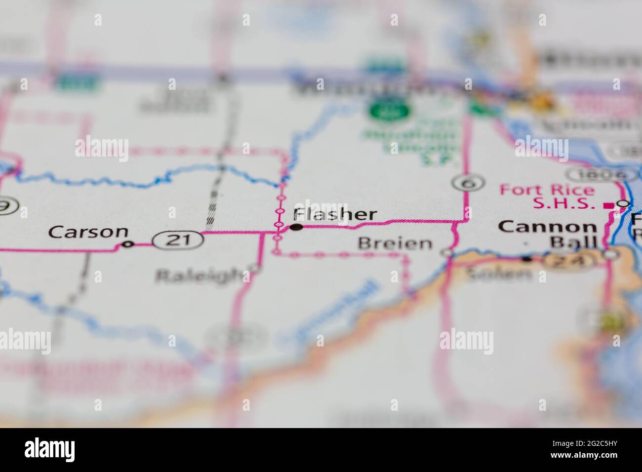 Flasher North Dakota USA shown of a Road map or Geography map Stock