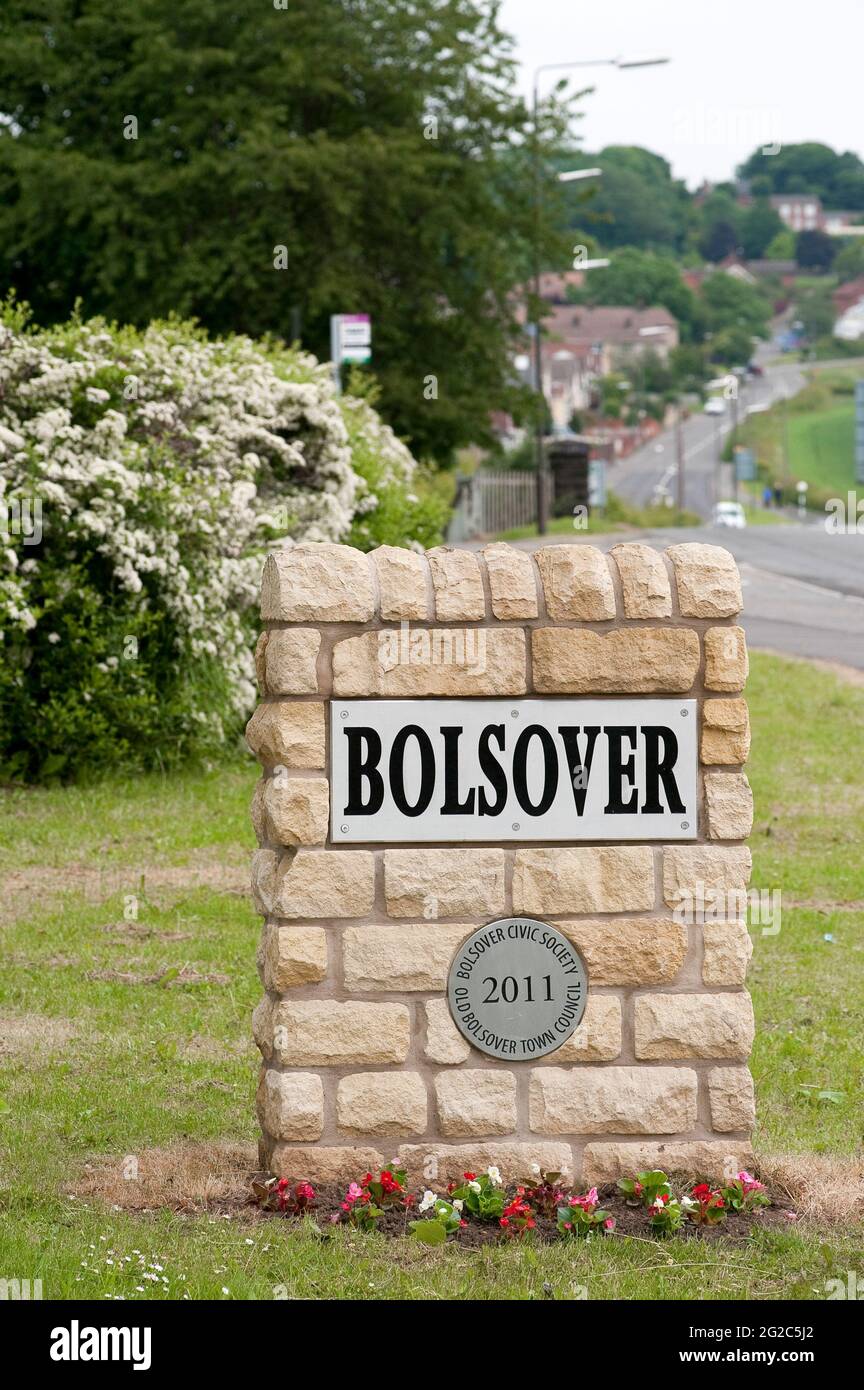 Sign at the entrance to the market town of Bolsover, Derbyshire, England. Stock Photo