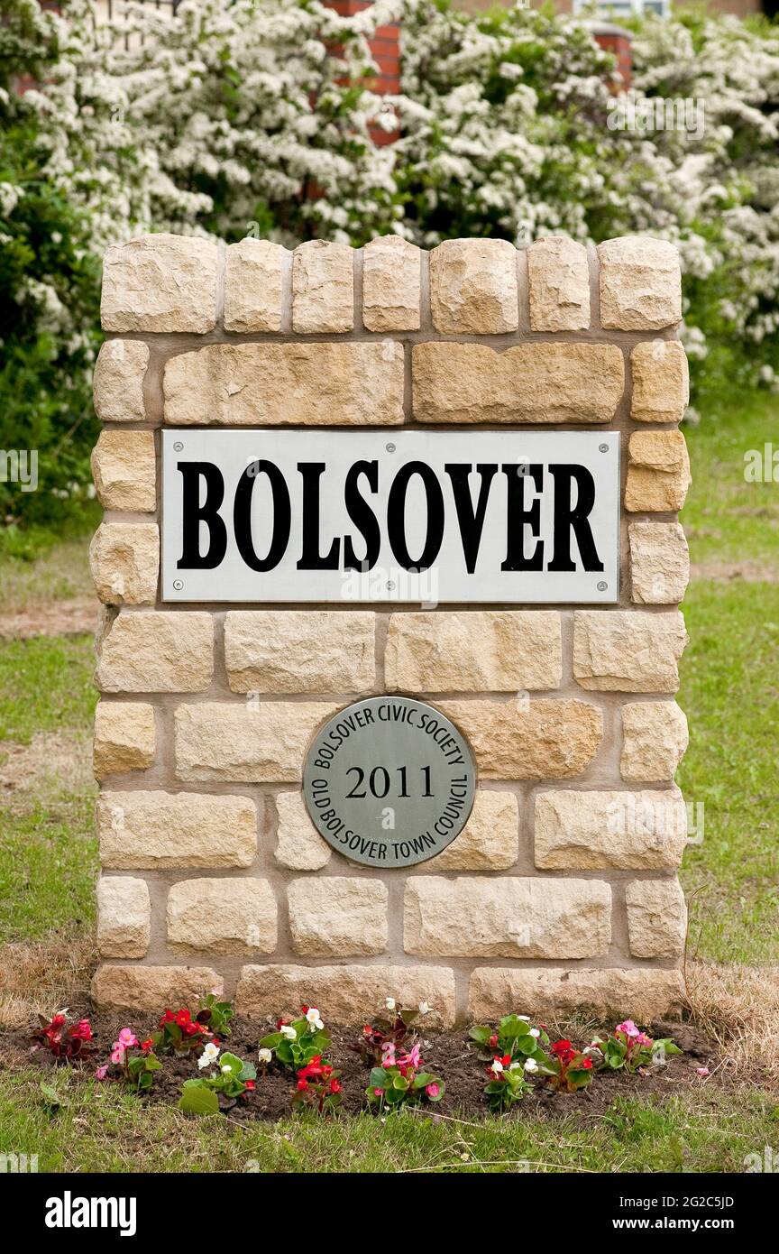 Sign at the entrance to the market town of Bolsover, Derbyshire, England. Stock Photo
