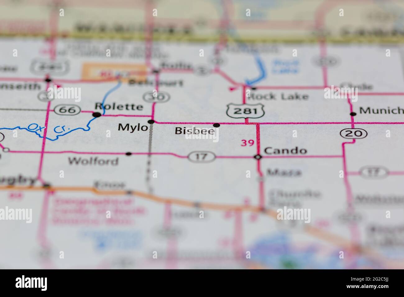 Bisbee North Dakota USA shown of a Road map or Geography map Stock Photo Alamy