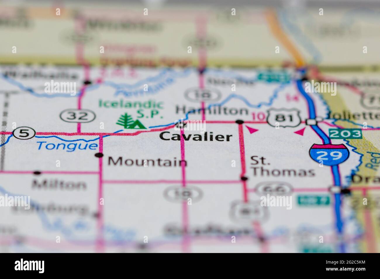 Cavalier North Dakota USA shown of a Road map or Geography map Stock