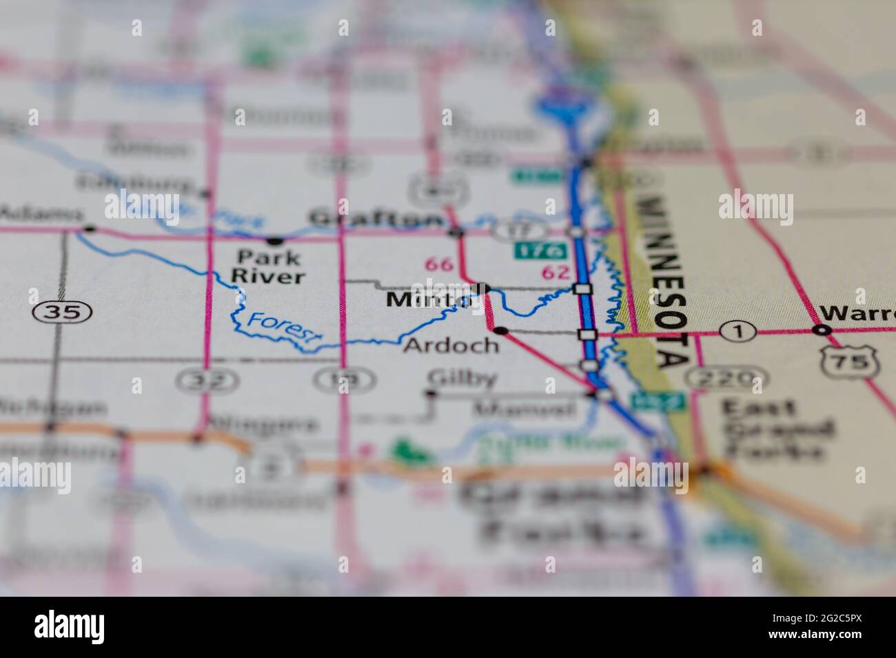 Minto North Dakota USA shown of a Road map or Geography map Stock Photo