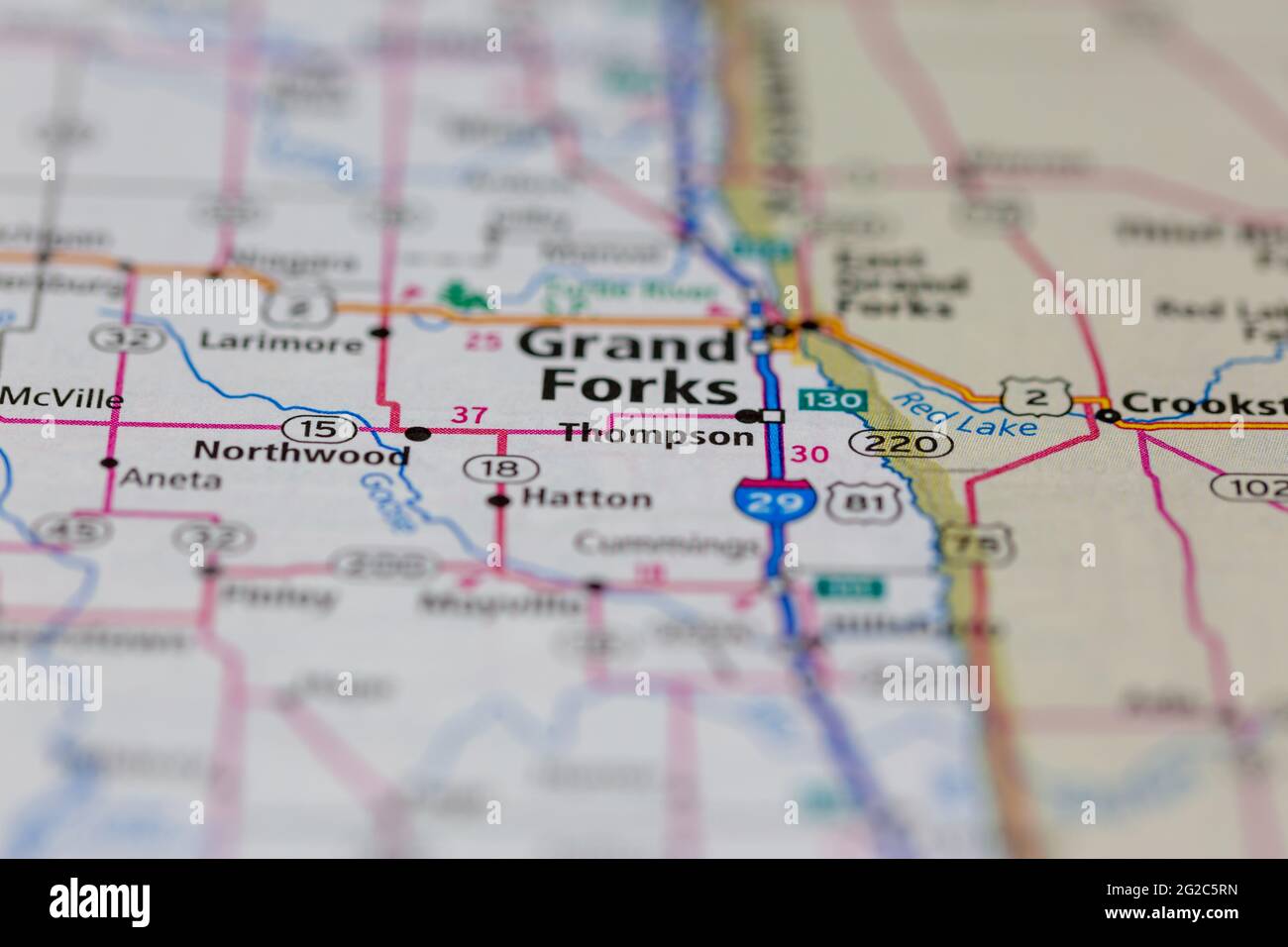 Thompson North Dakota USA shown of a Road map or Geography map Stock