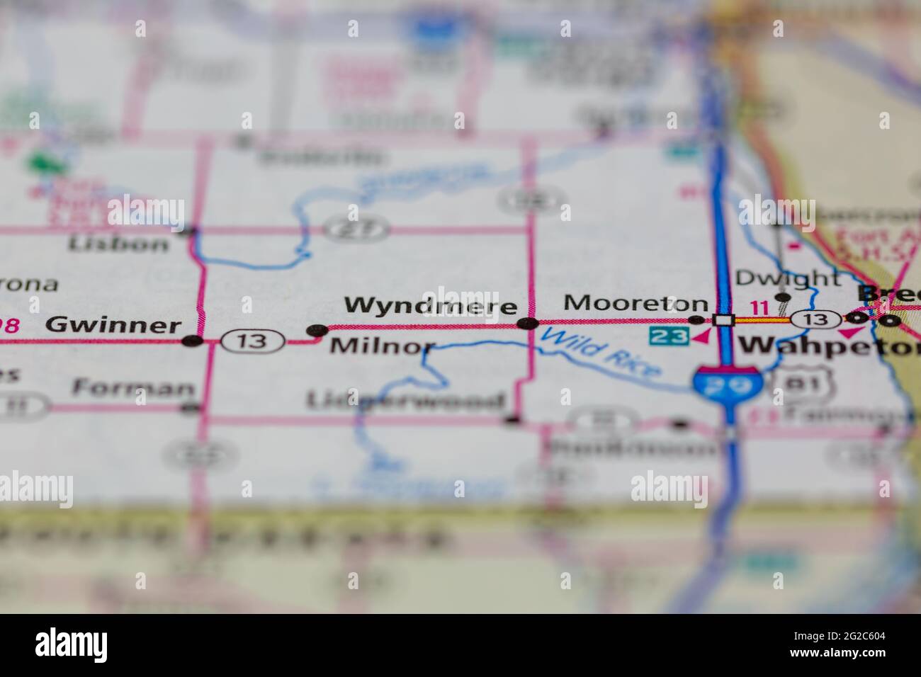 Wyndmere North Dakota USA shown of a Road map or Geography map Stock