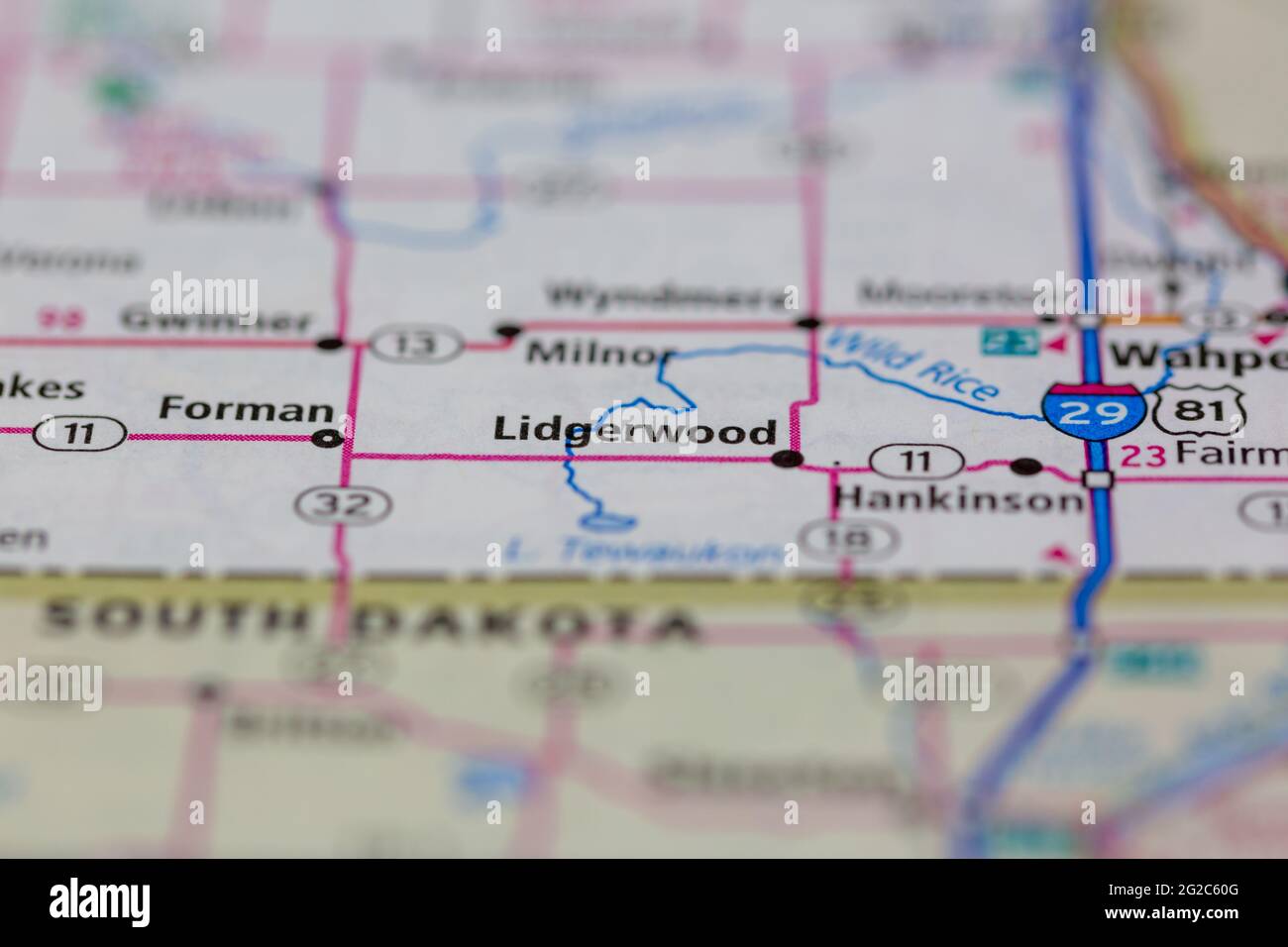 Lidgerwood North Dakota USA shown of a Road map or Geography map Stock