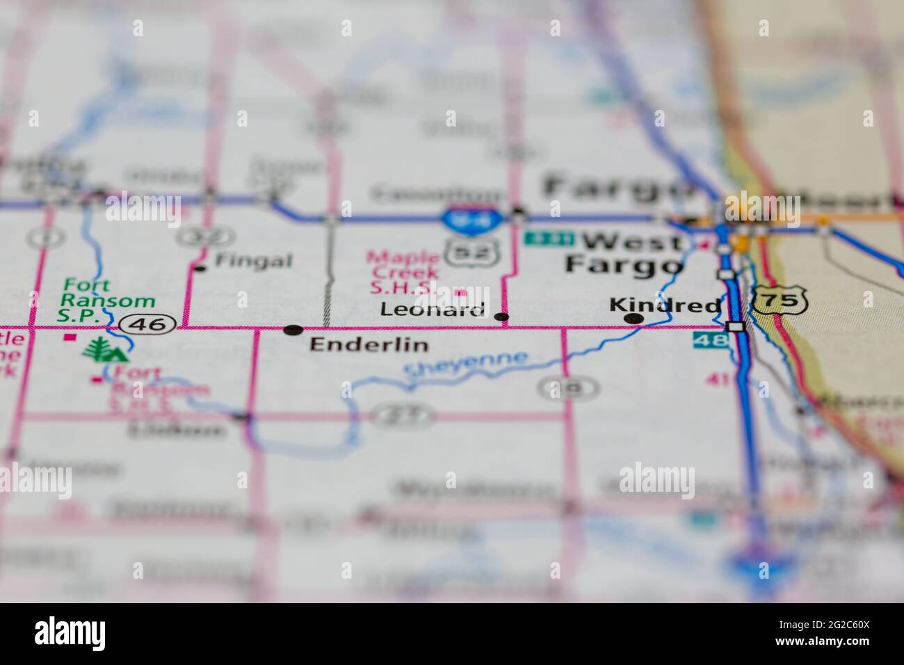 Leonard North Dakota USA shown of a Road map or Geography map Stock Photo Alamy