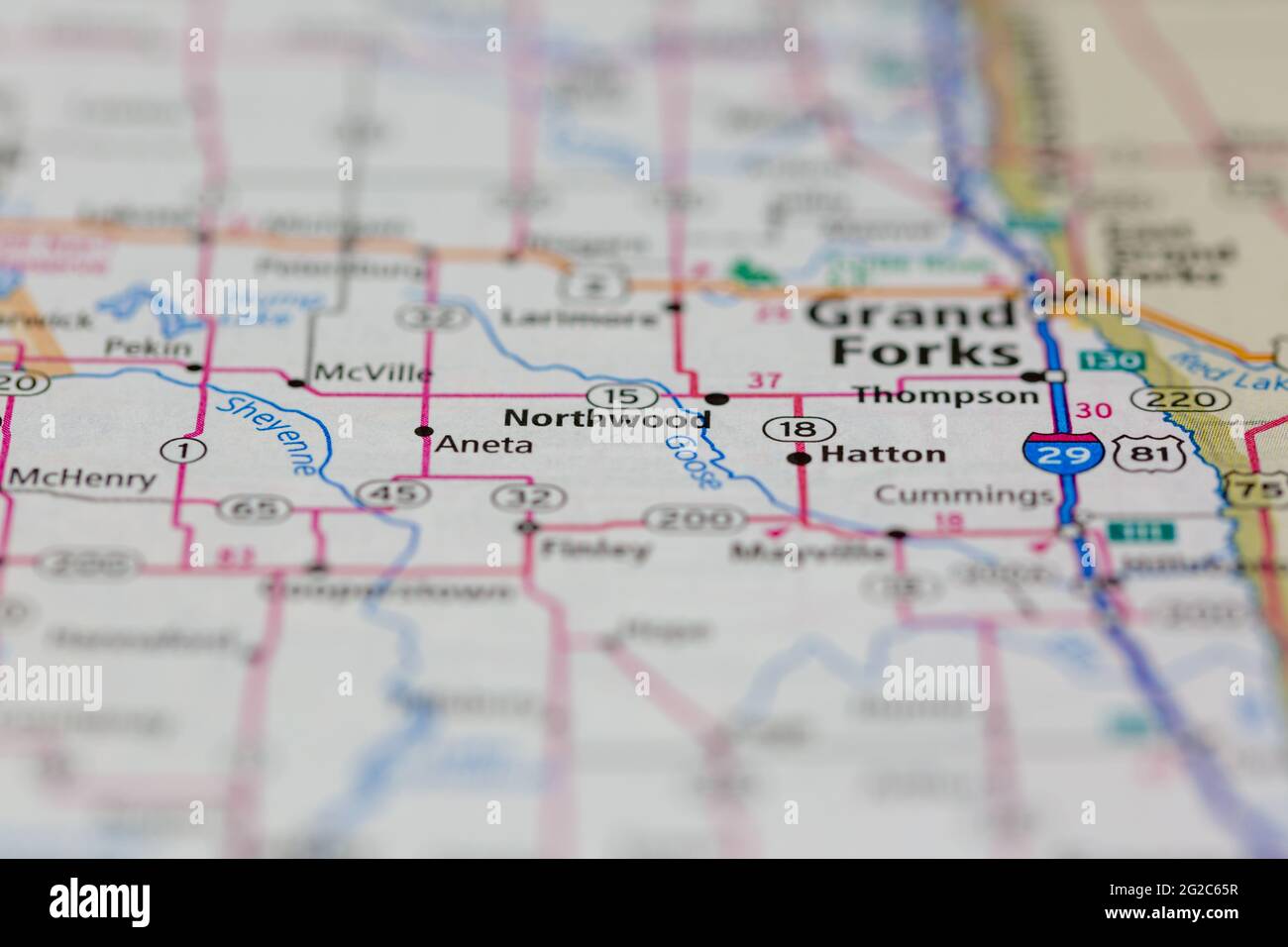 Northwood North Dakota USA shown of a Road map or Geography map Stock