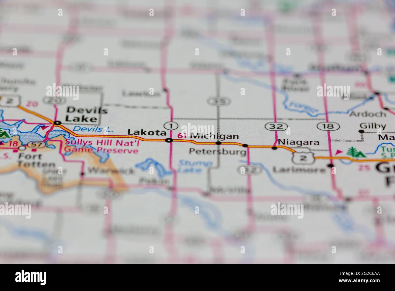 Michigan North Dakota USA shown of a Road map or Geography map Stock
