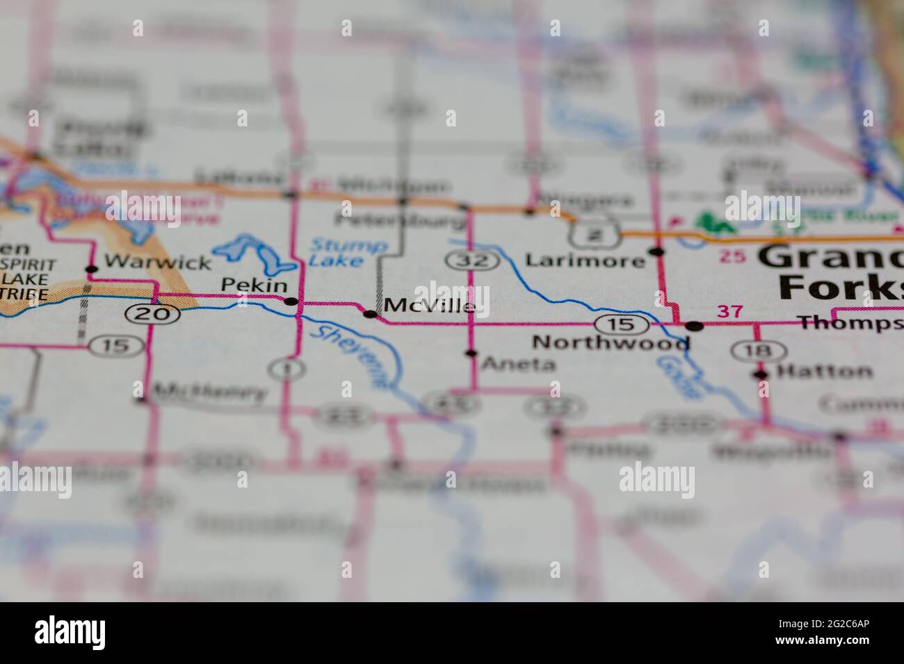 McVille North Dakota USA shown of a Road map or Geography map Stock
