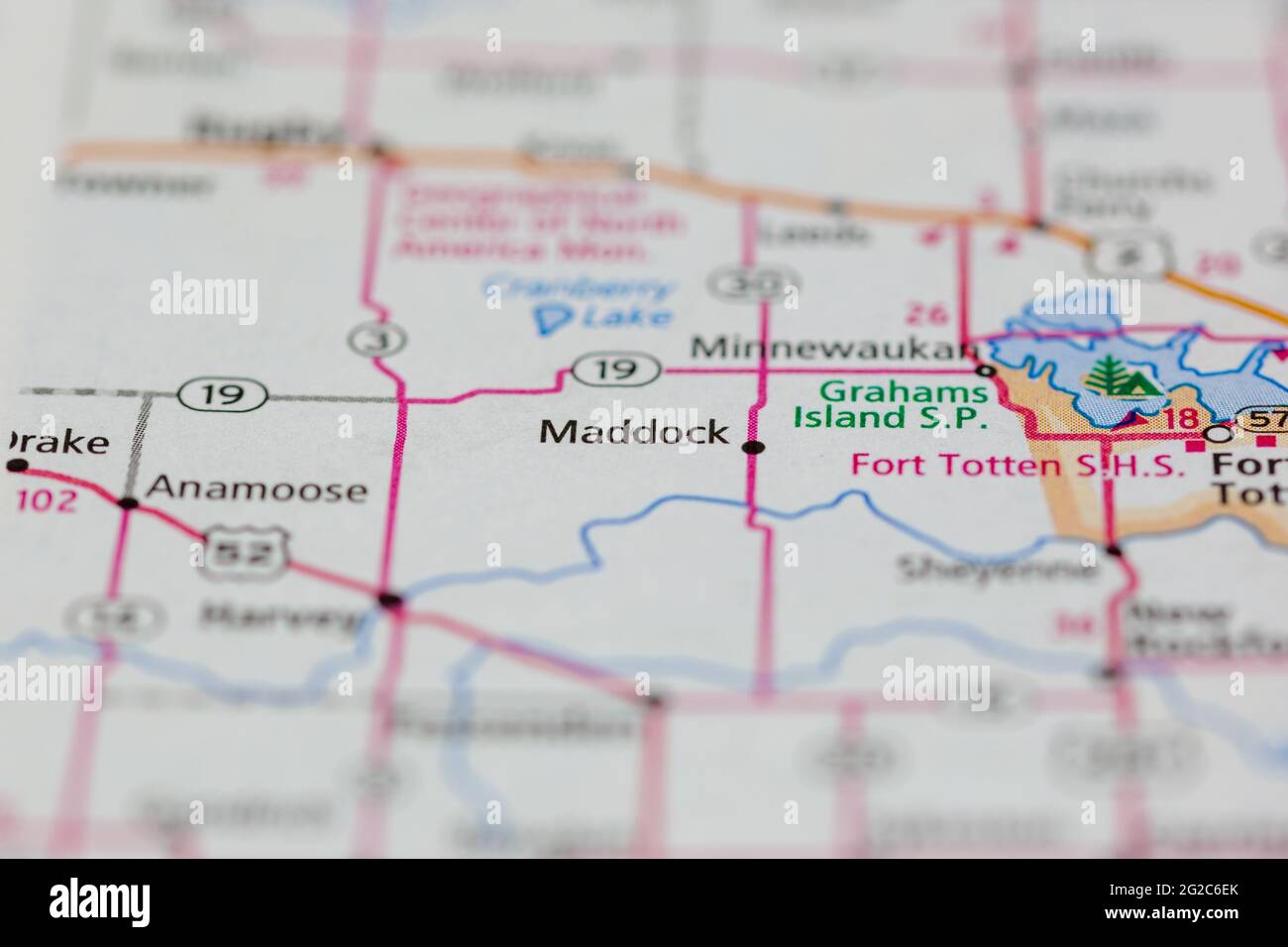 Maddock North Dakota USA shown of a Road map or Geography map Stock Photo