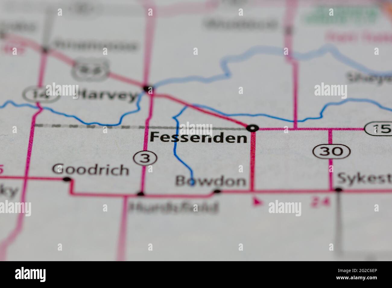 Fessenden North Dakota USA shown of a Road map or Geography map Stock Photo