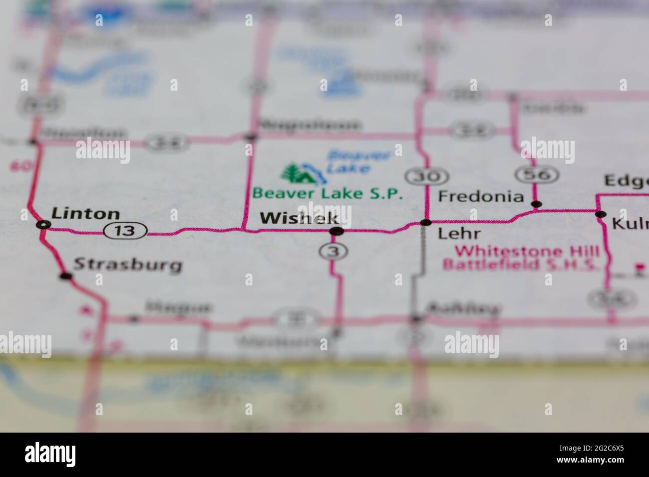 Wishek North Dakota USA shown of a Road map or Geography map Stock
