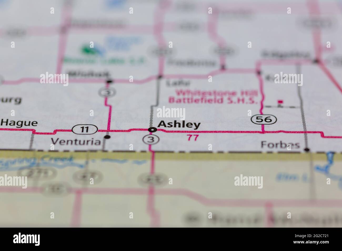 Ashley North Dakota USA shown of a Road map or Geography map Stock