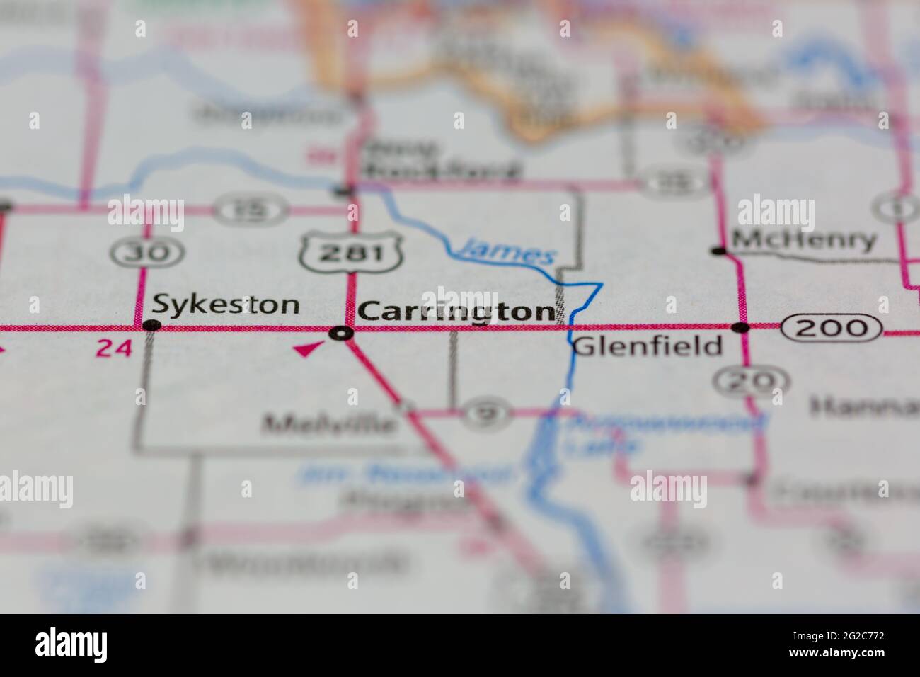 Carrington North Dakota USA shown of a Road map or Geography map Stock