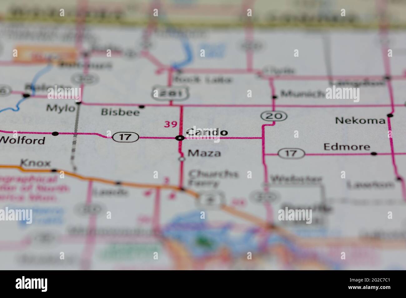 Cando North Dakota USA shown of a Road map or Geography map Stock Photo