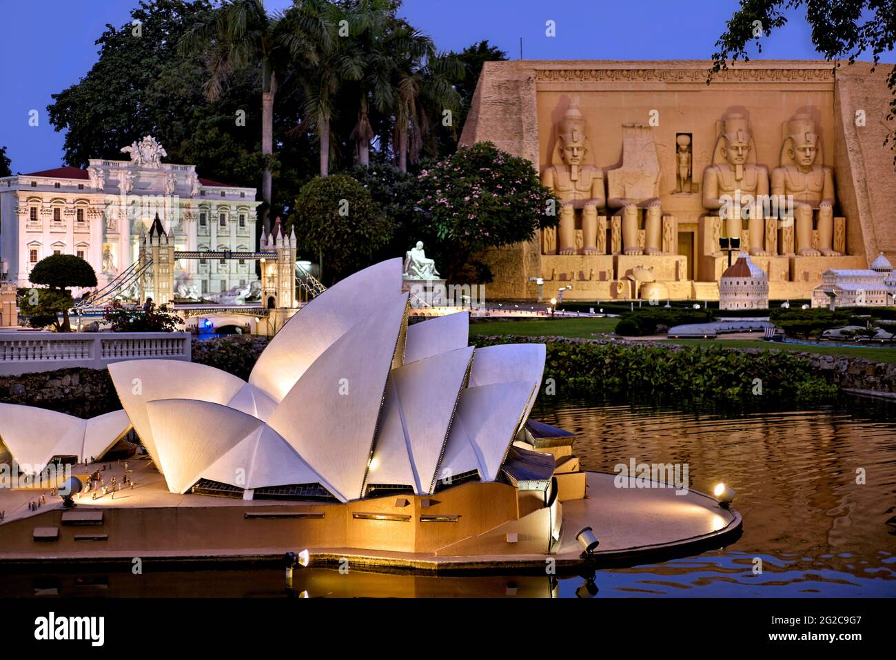 Miniature World. Scale models of World iconic venues at Siam Mini World Pattaya Thailand. S. E. Asia. Stock Photo