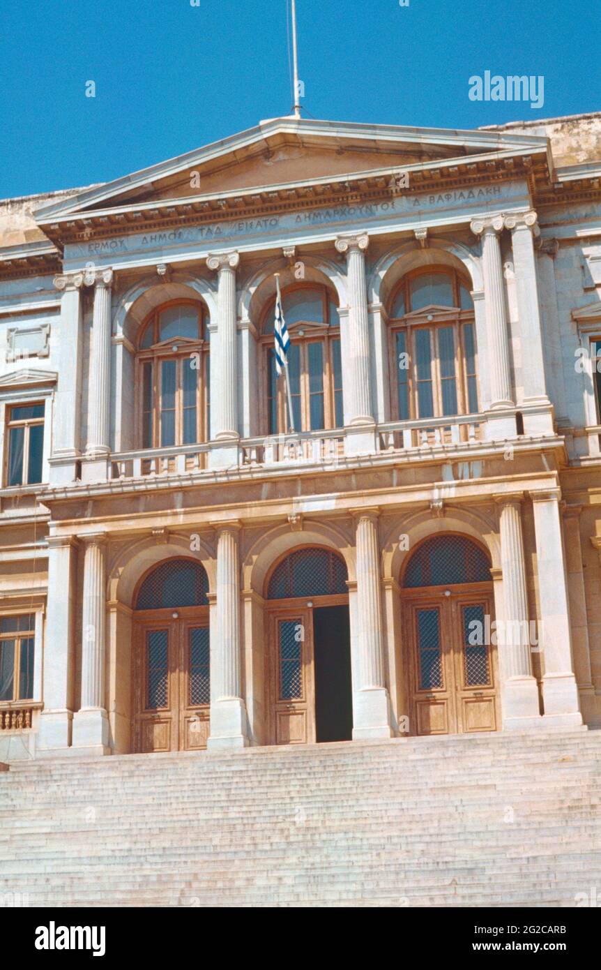 Scanned image of sthe City Hall at Milaouli Square, Syros, Greece Stock Photo