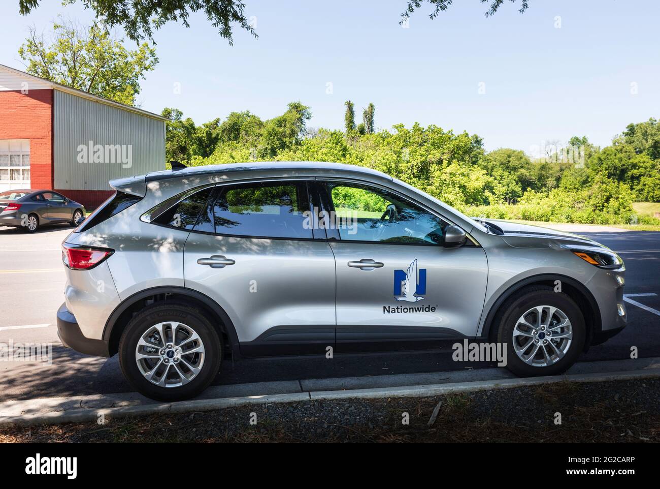 ELKIN, NC, USA-5 JUNE 2021:    A compact SUV with the logo and name 'Nationwide' on the doors. Horizontal image. Stock Photo