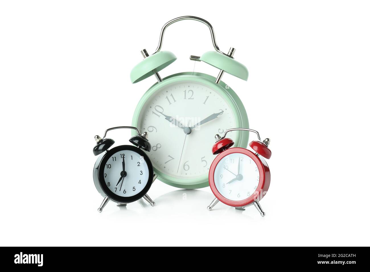 Stylish alarm clocks isolated on white background Stock Photo Alamy