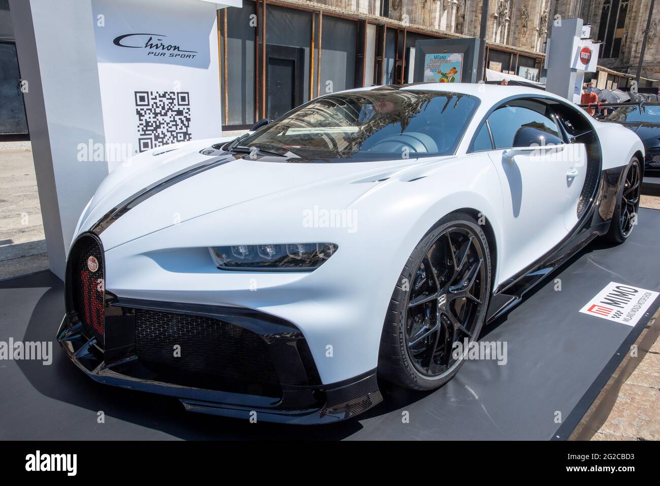 Milan, Italy. 10th June 2021. Bugatti CHIRON PUR SPORT - MILANO, ITALY, the Milan Monza Motor Show, from 10th to 13th June 2021 in Milan and Monza and will present the news of the 60 participating car and motorcycle manufacturers. With a democratic format, in which brands will exhibit their cars on equal stands, MIMO wants to give a restart signal for the world of fair and the automotive sector, with a free access and safe exhibition. Credit: Christian Santi/Alamy Live News Stock Photo