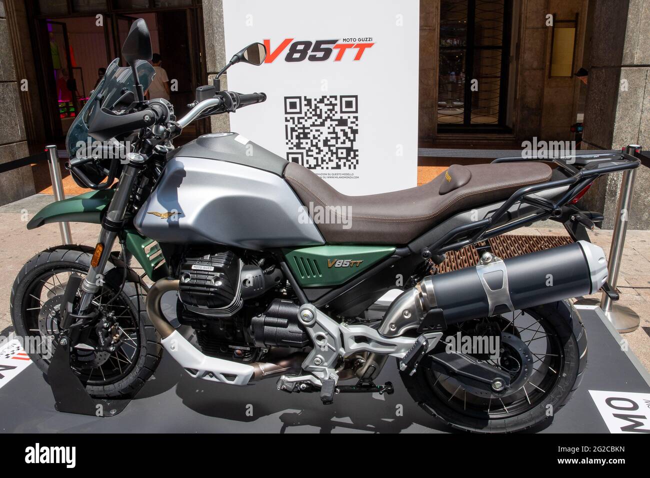 Milan, Italy. 10th June 2021. Moto Guzzi V85TT - MILANO, ITALY, the Milan  Monza Motor Show, from 10th to 13th June 2021 in Milan and Monza and will  present the news of