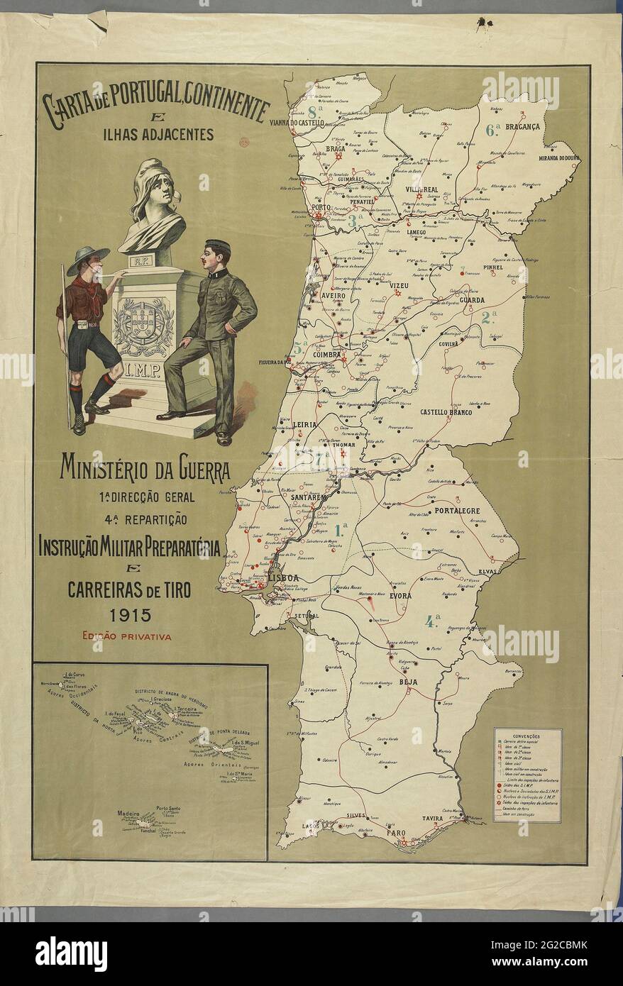 Portugal Map, Map of Portugal, Old Portugal Map, Retro Portugal Map, Vintage Portugal Map, Old Map of Portugal, Portugal Print, Portugal Poster Stock Photo