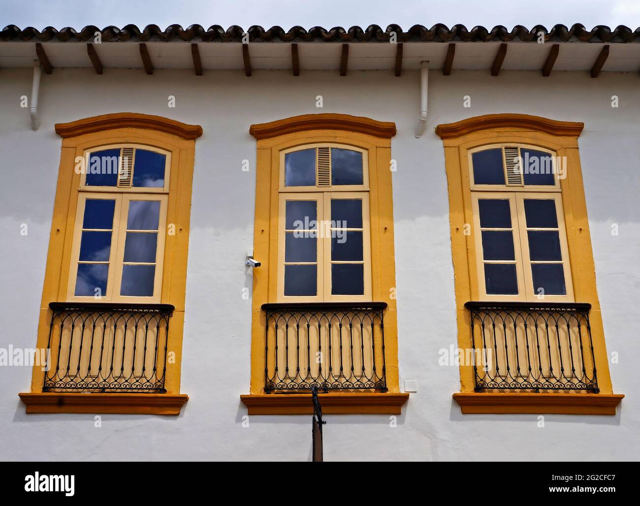 Colonial balconies on facade in Sao Joao del Rei, Brazil Stock Photo