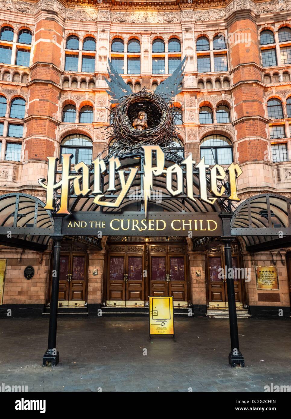 The Palace Theatre, West End, London. The façade to the theatre in London's Theatre District where Harry Potter and the Cursed Child is in production. Stock Photo