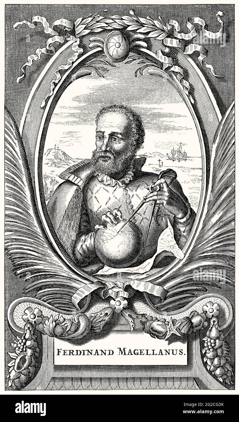 Magellan, Portrait of the Portuguese navigator Ferdinand Magellan, signed:  Morin, Fig. 33, after p. 448, p. 530, Morin, M. E., 1868, Louis Figuier:  Savants de la renaissance: Paracelse, Ramus, Jérome Cardan, Bernard