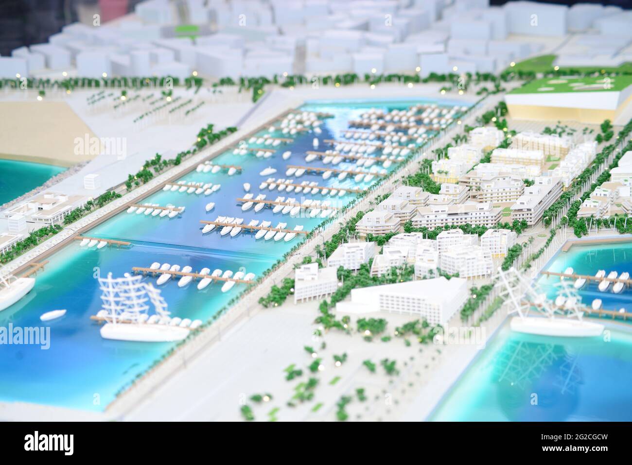 Model of Tangier port city in Morocco. Tangier port inaugurated Stock Photo