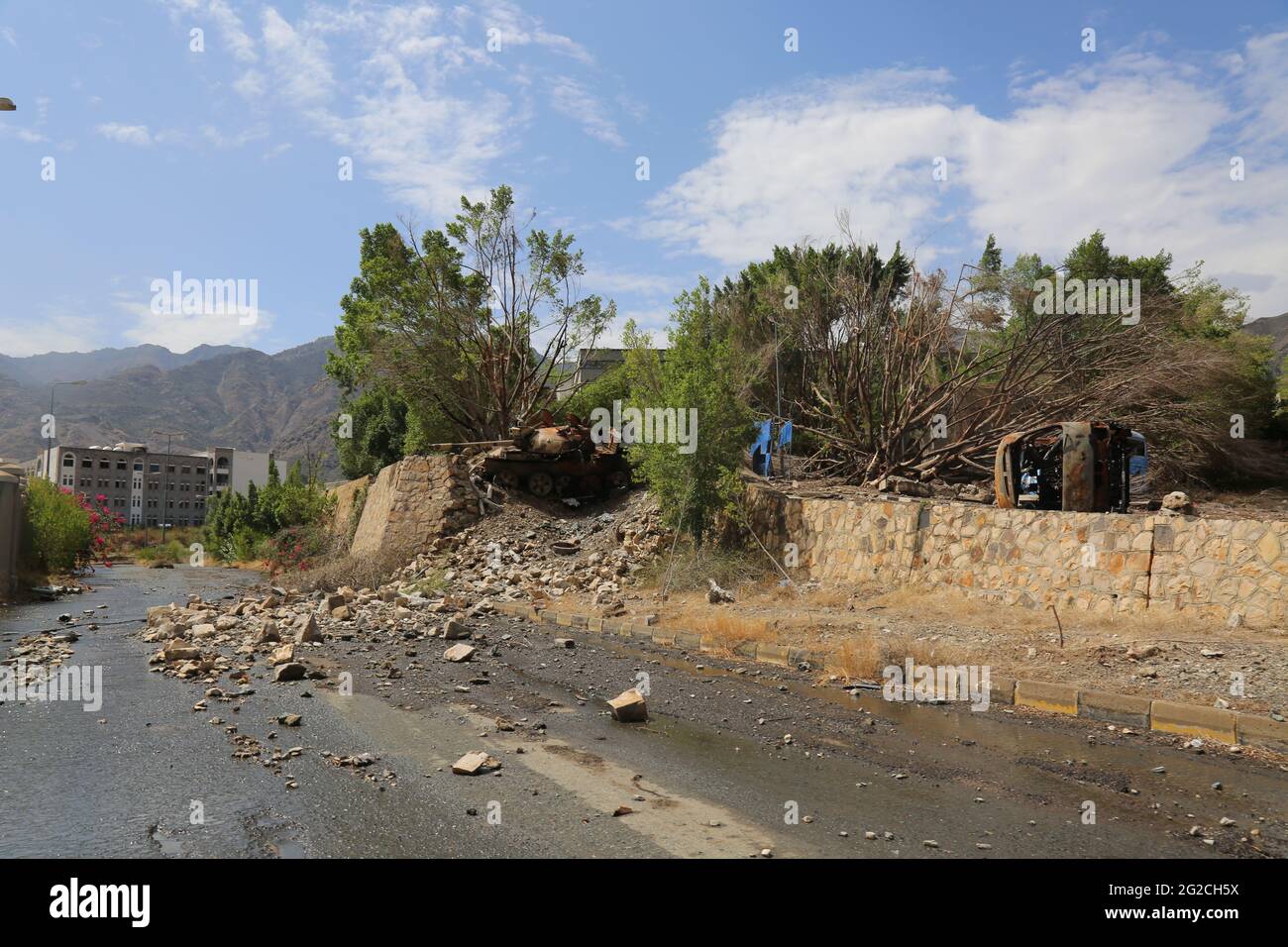 Taiz  Yemen - 08 Apr 2016 : The effects of destruction  in Taiz University After the liberation from militia Al-Houthi   by the National Army. Stock Photo
