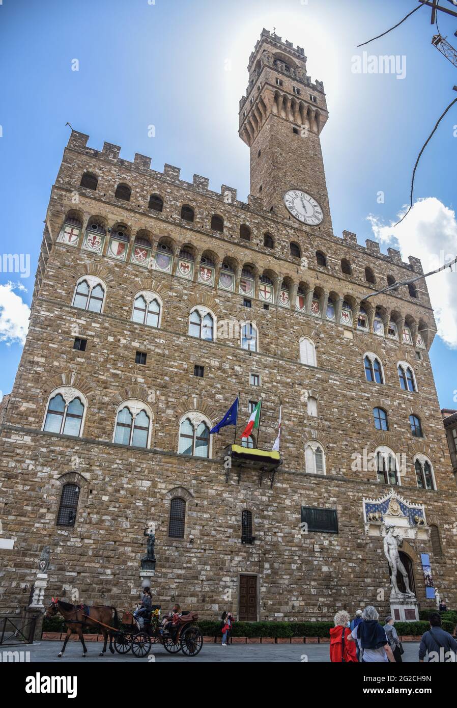L'inconfondibile mole di Palazzo Vecchio a Firenze Stock Photo